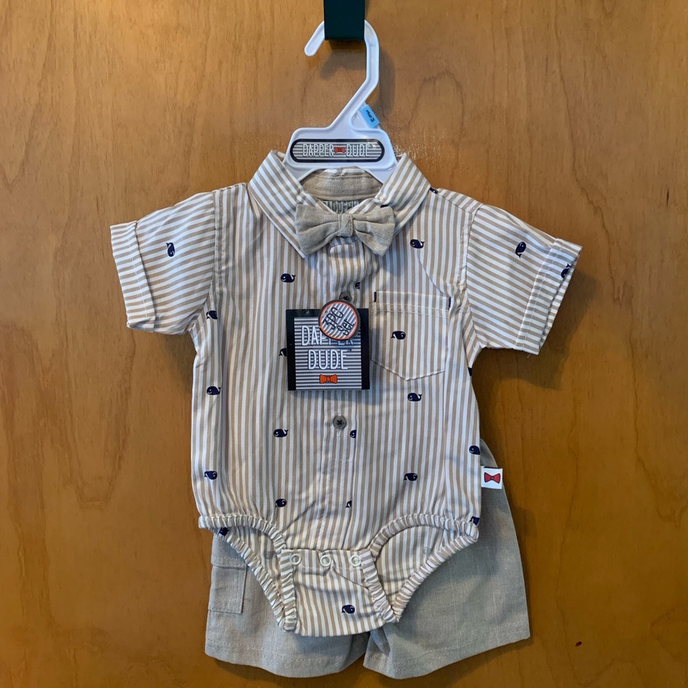New Dapper Dude 3 Piece Baby Outfit with Bow tie and Whales